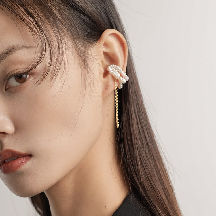 Pearl Tassel Ear Clip Women Without Ear Holes Elegant Temperament Retro Chain Magnetic Magnetic Earrings